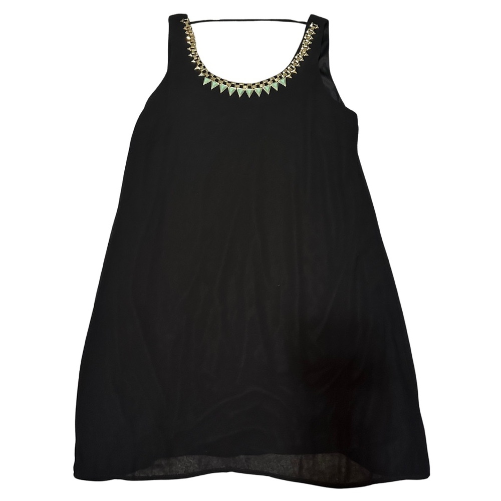 NWOT Black Sleeveless Dress with Gold and Green Accented Neckline Size XL